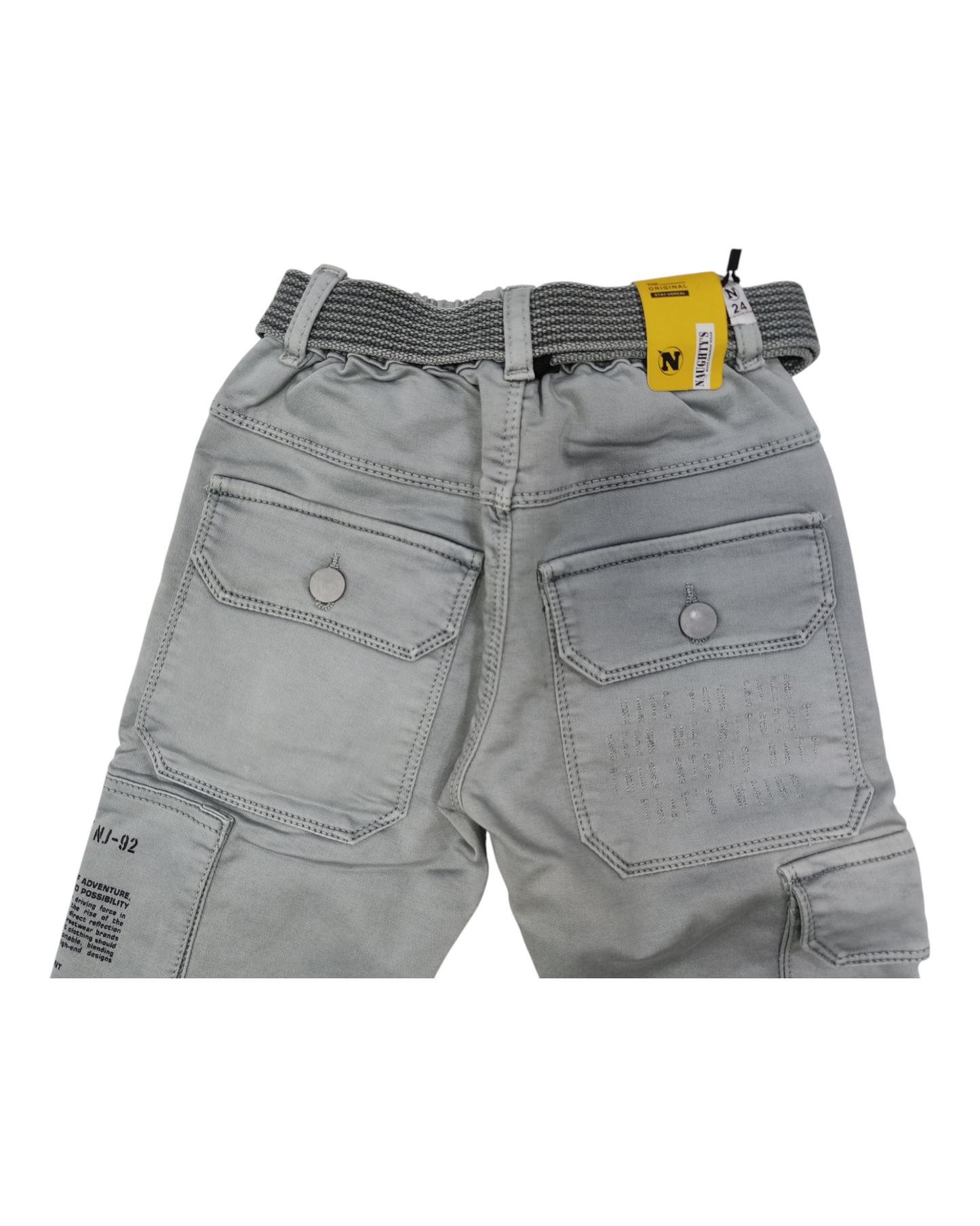 Grey Straight Fit Denim Cargo Pants