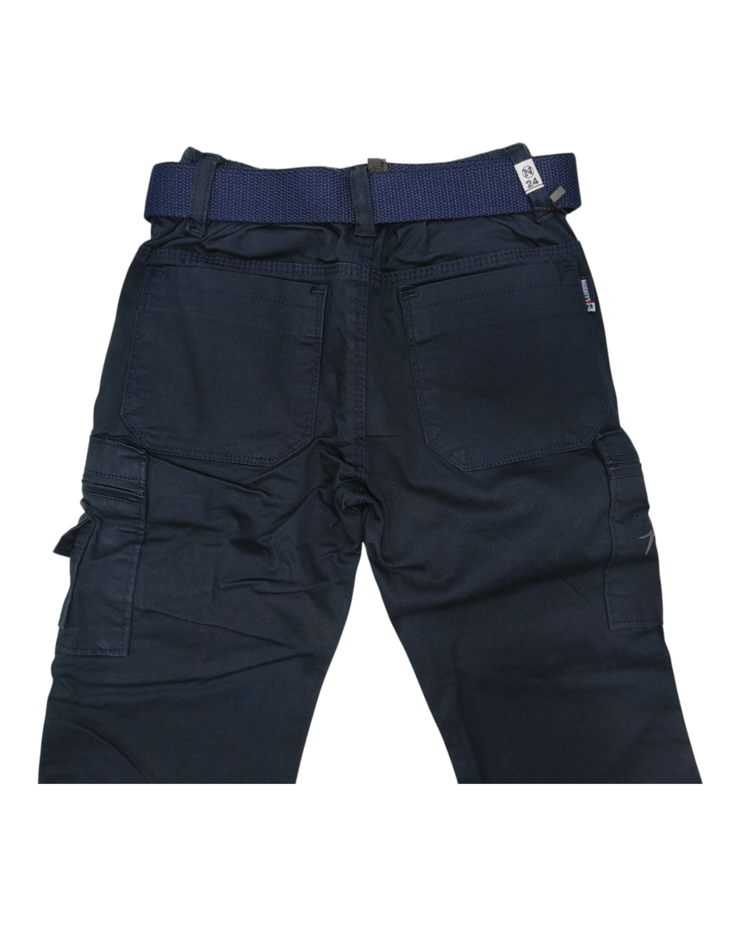 Blue Straight Fit Cotton Cargo Pants