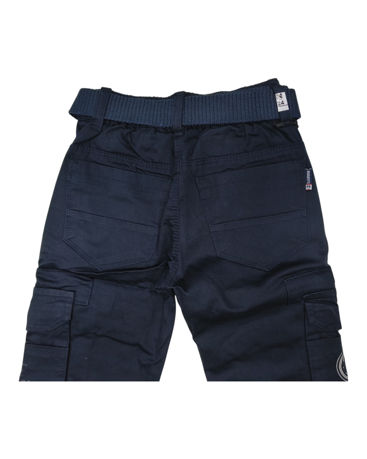 Blue Straight Fit Cotton Cargo Pants