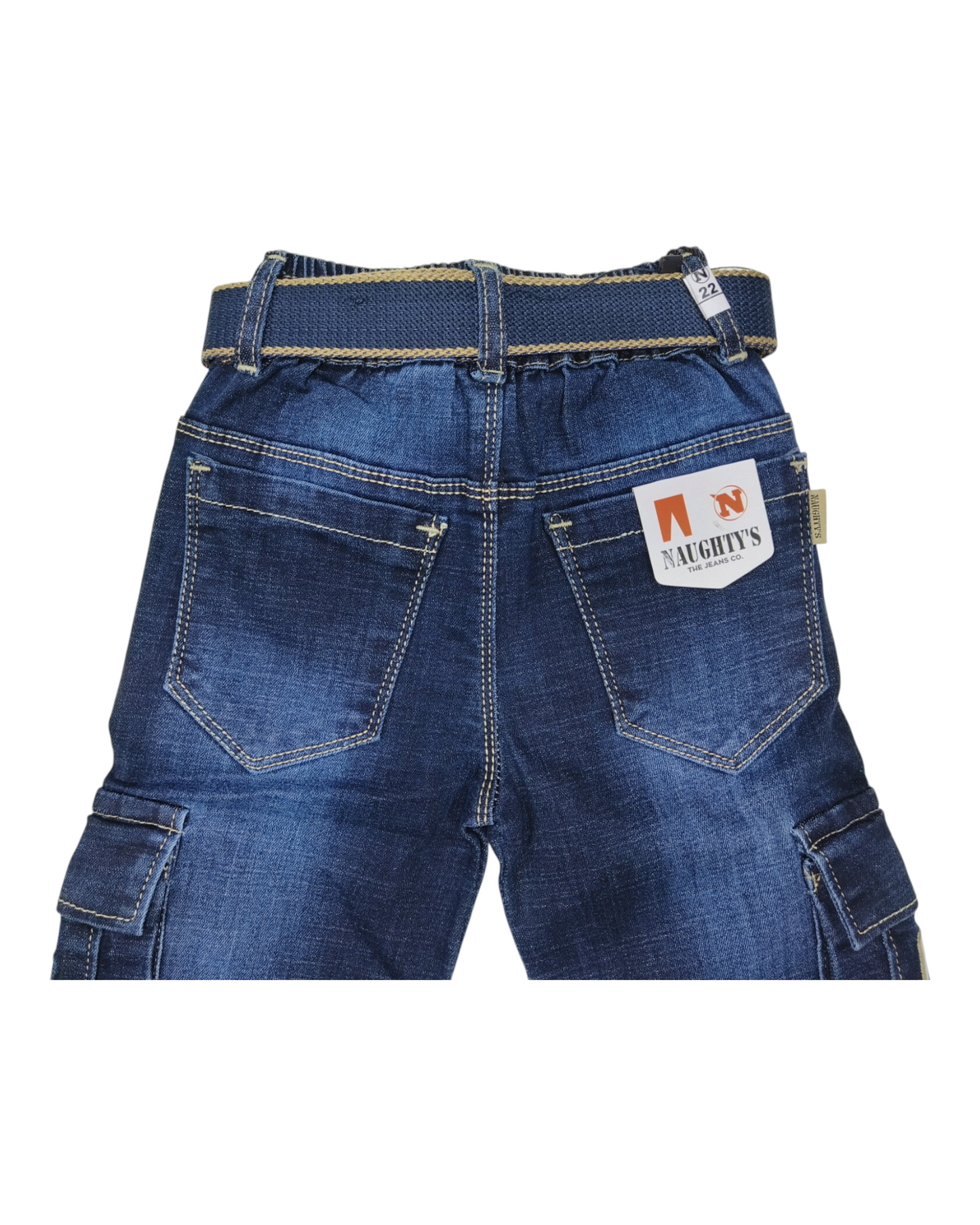 Dark Blue Straight Fit Cargo Denim Pants