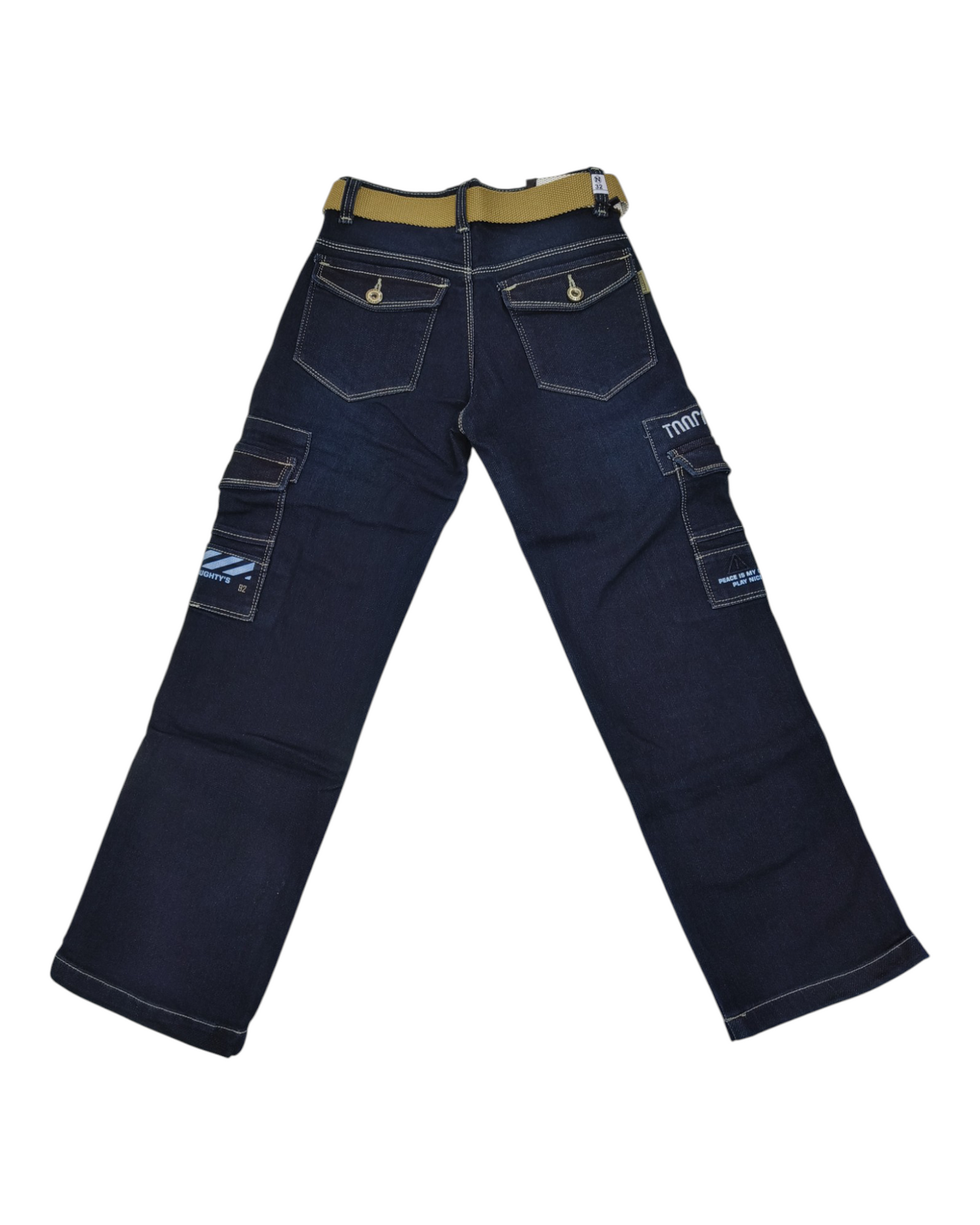 Dark Blue Denim Straight Fit Cargo Pants