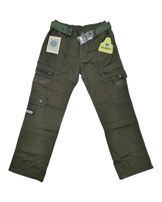 Dark Green Cotton Straight Fit Cargo