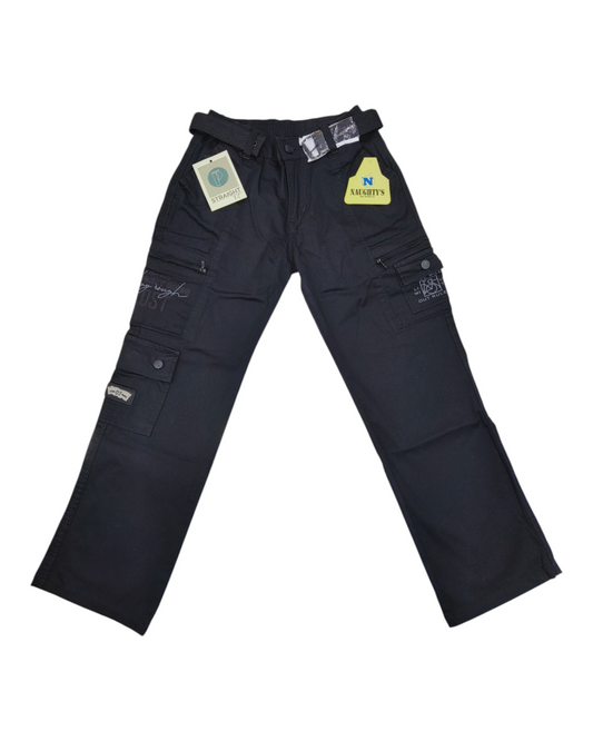 Black Cotton Straight Fit Cargo