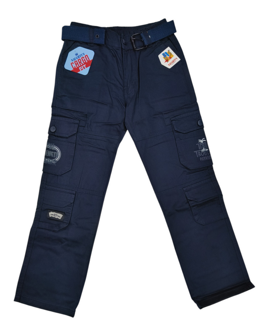 Blue Cotton Cargo Straight Fit Pants
