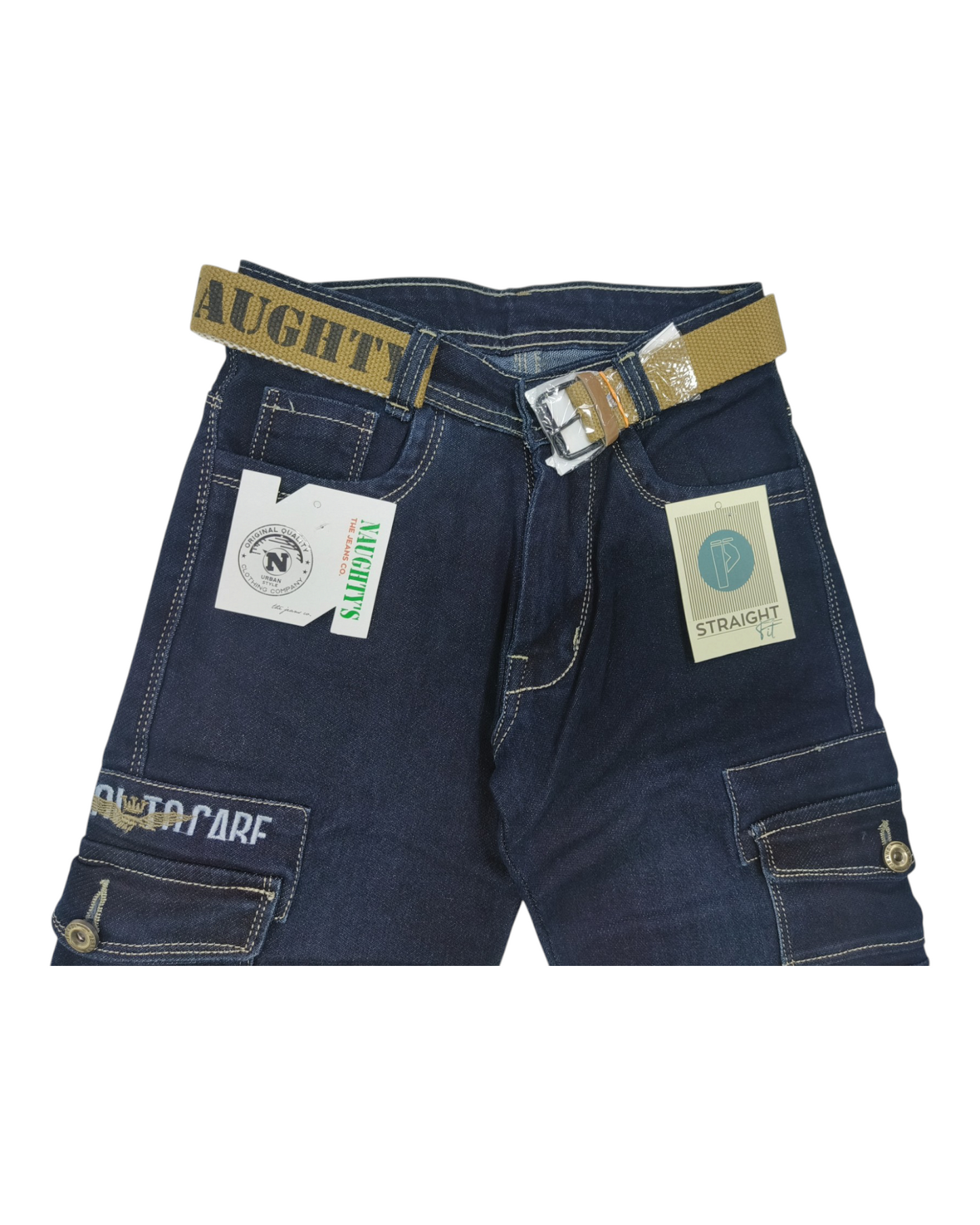 Dark Blue Denim Straight Fit Cargo Pants