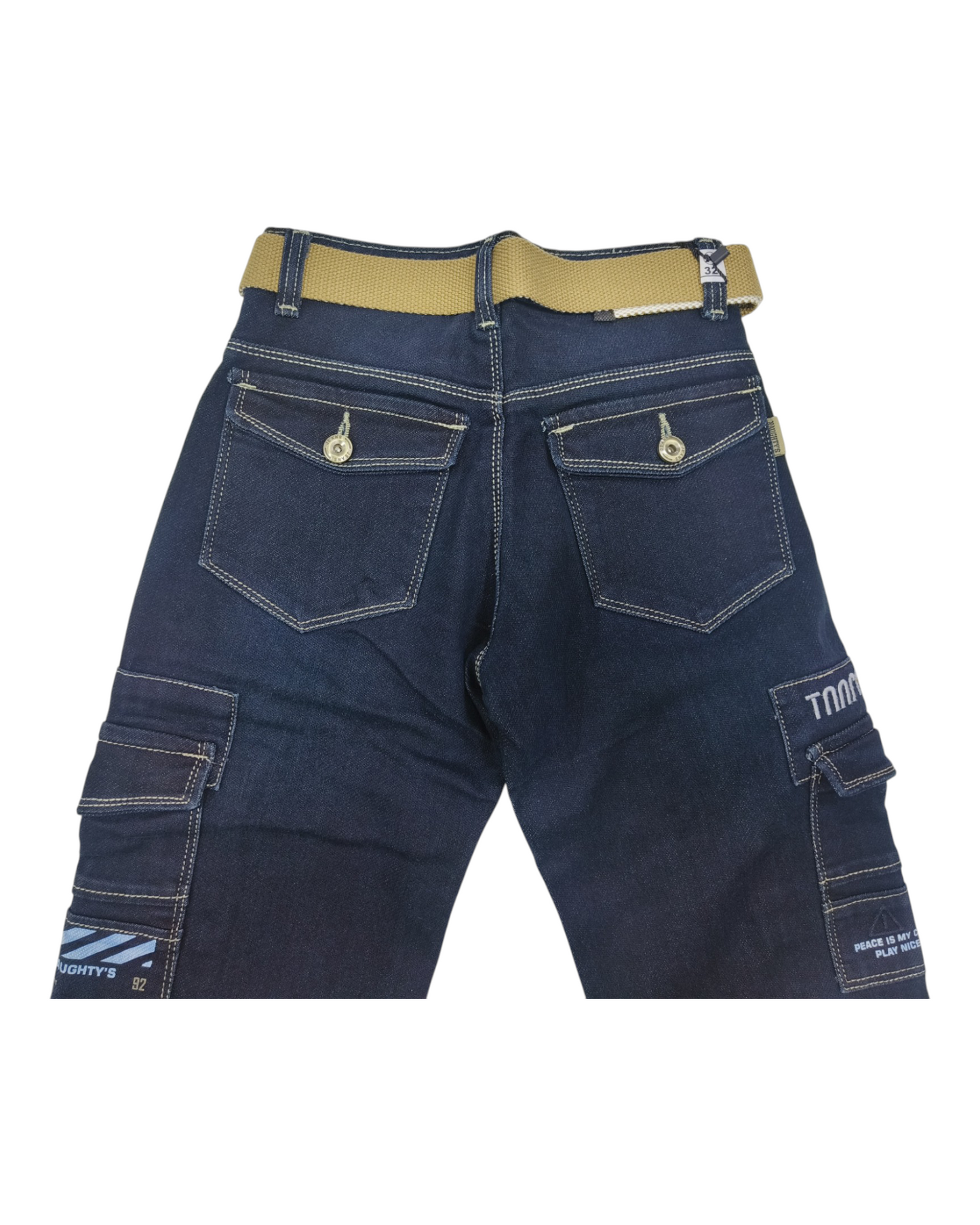 Dark Blue Denim Straight Fit Cargo Pants