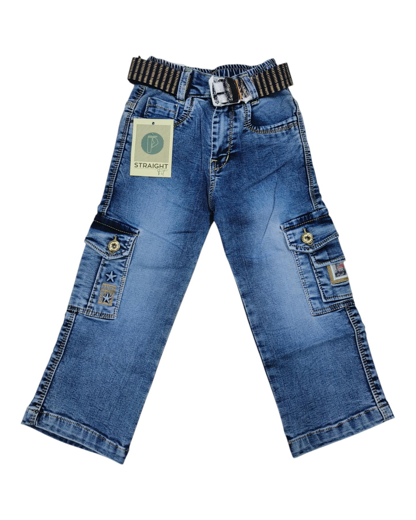Light Blue Straight Fit Denim Cargo Pants