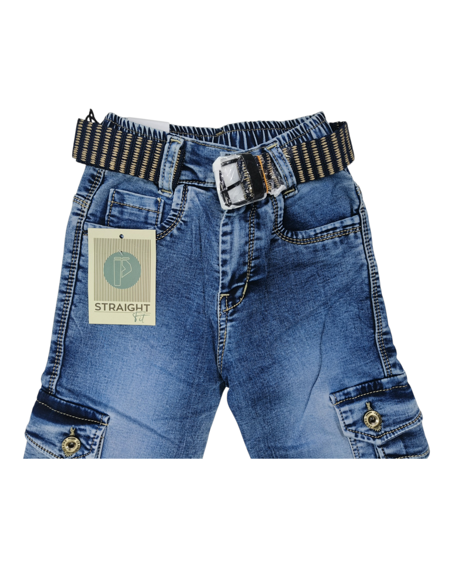 Light Blue Straight Fit Denim Cargo Pants