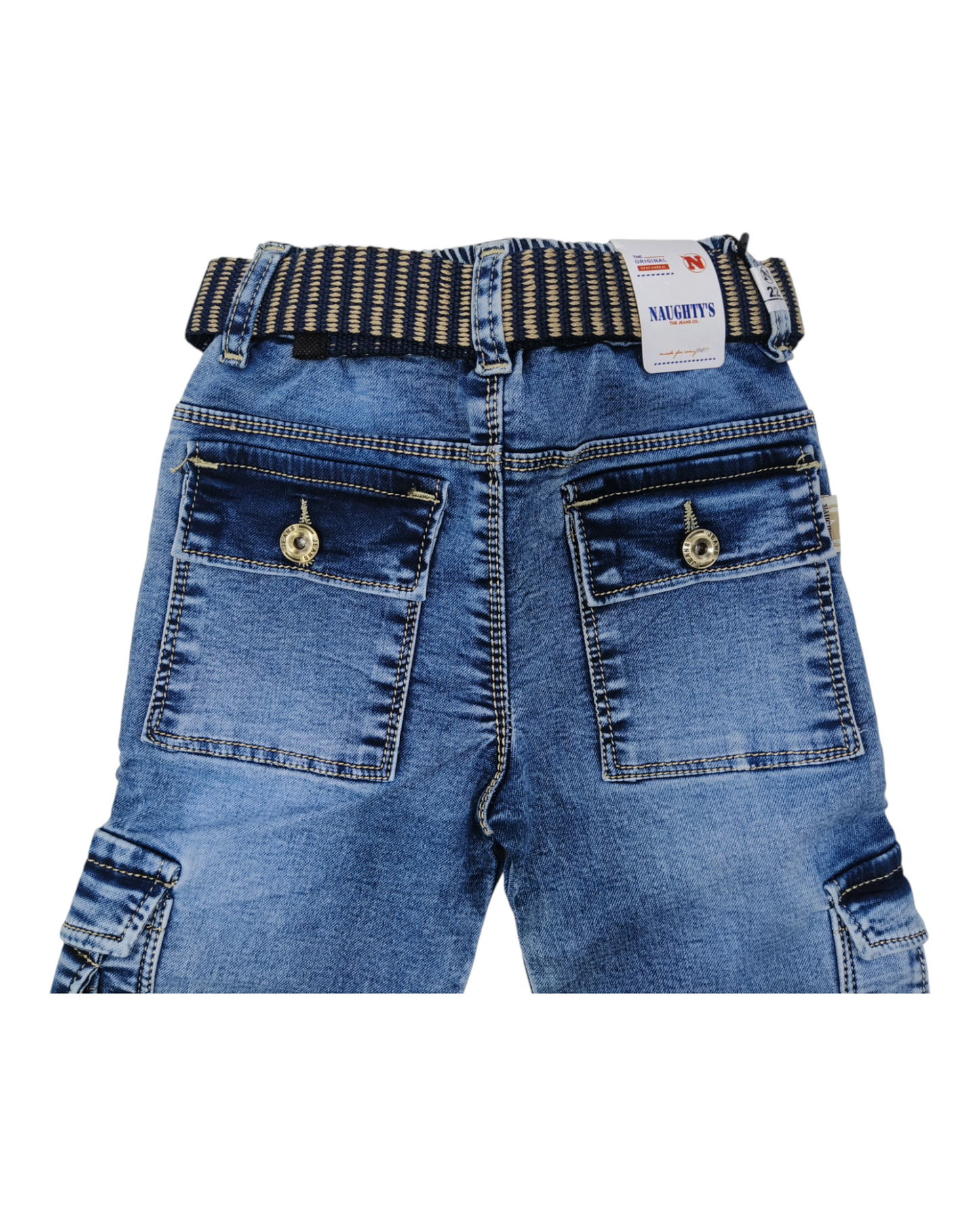 Light Blue Straight Fit Denim Cargo Pants