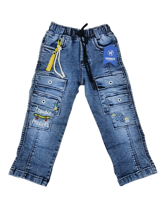 Light Blue 8 Pockets Denim Cargo Pants