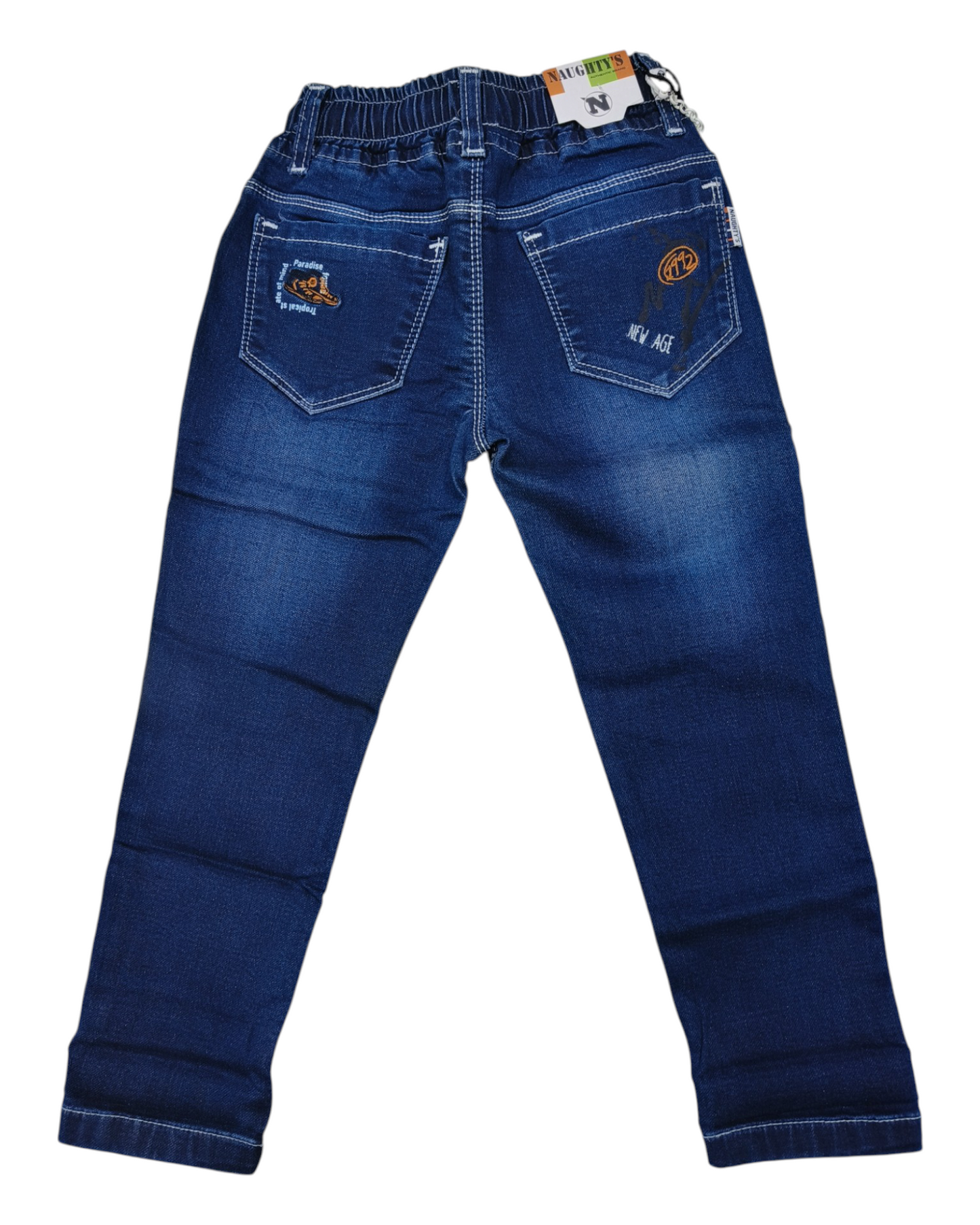 Blue Sticker Print Denim Pants