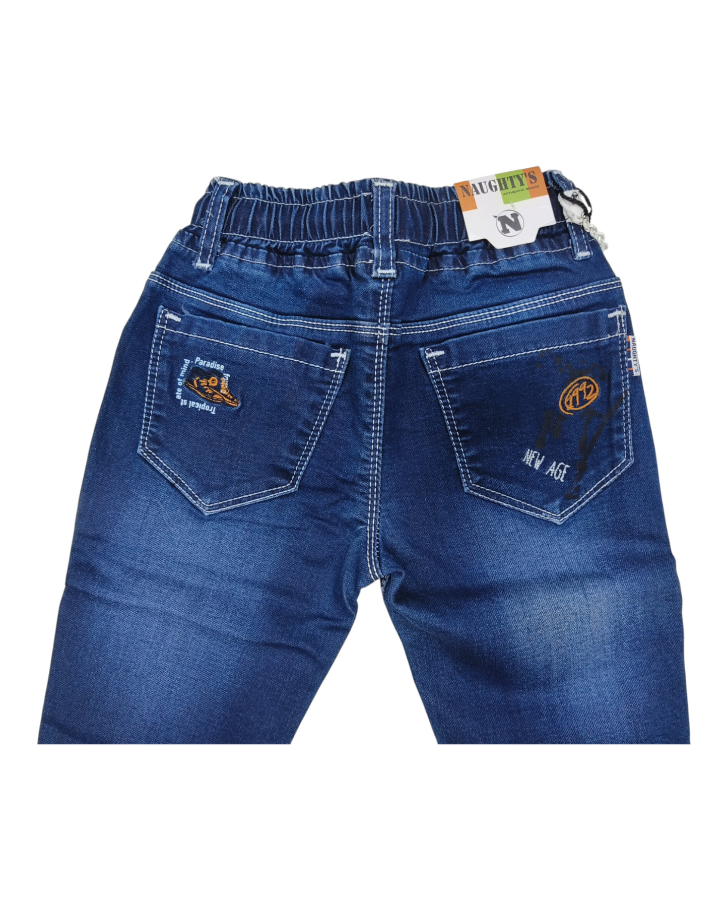 Blue Sticker Print Denim Pants