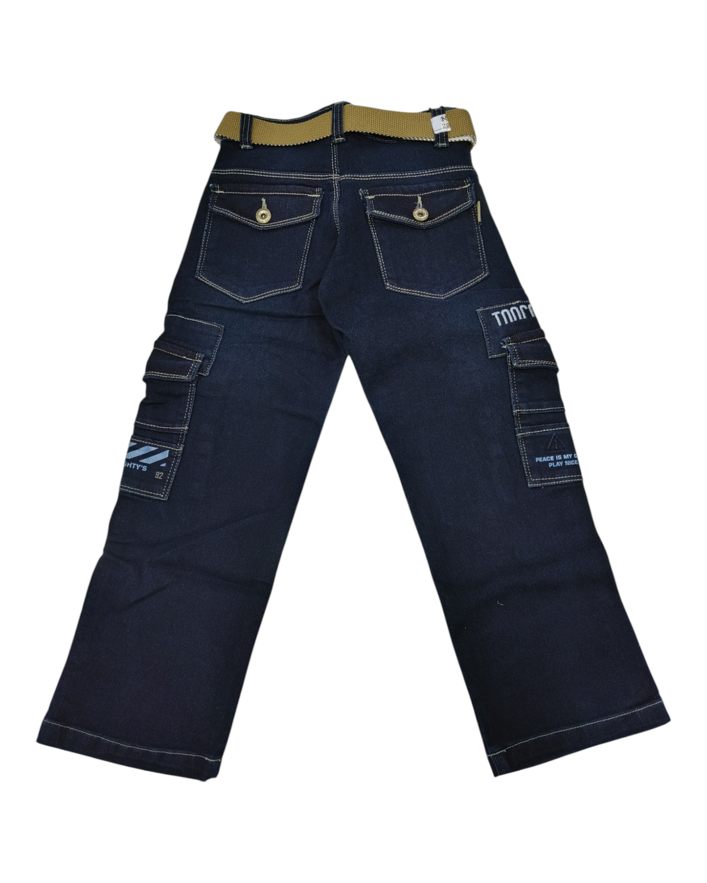 Blue Straight Fit Denim Cargo Pants