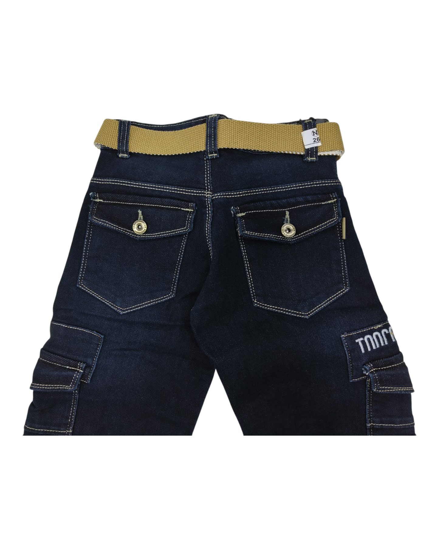 Blue Straight Fit Denim Cargo Pants
