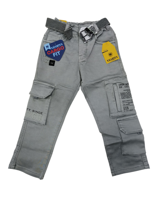 Grey Straight Fit Denim Cargo Pants