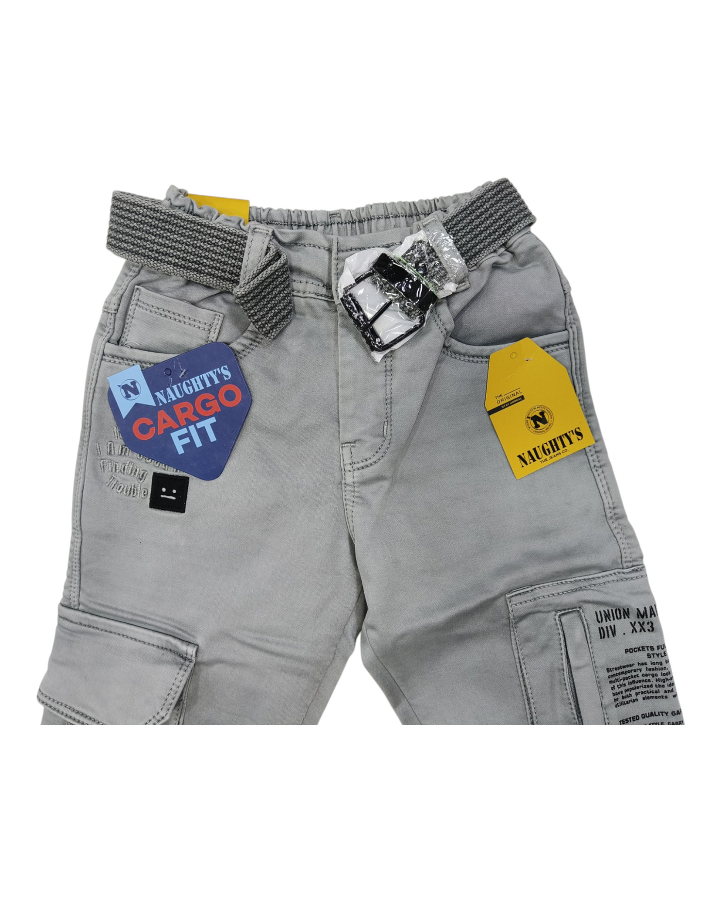 Grey Straight Fit Denim Cargo Pants