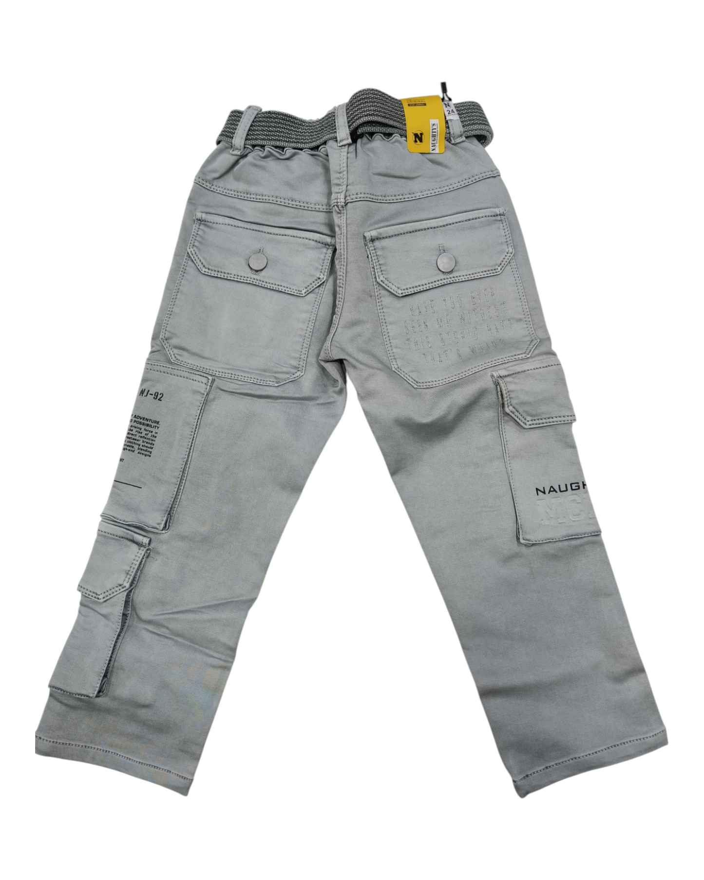 Grey Straight Fit Denim Cargo Pants