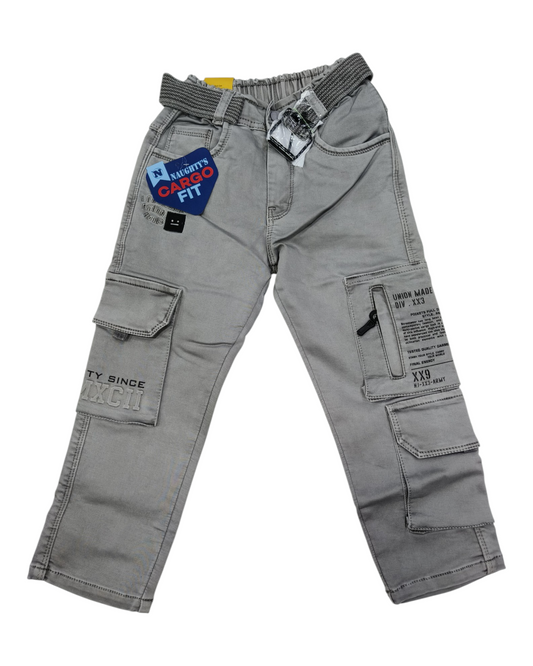 Light Grey Straight Fit Denim Cargo Pants