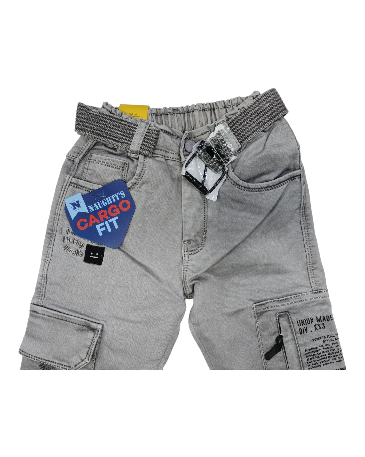 Light Grey Straight Fit Denim Cargo Pants