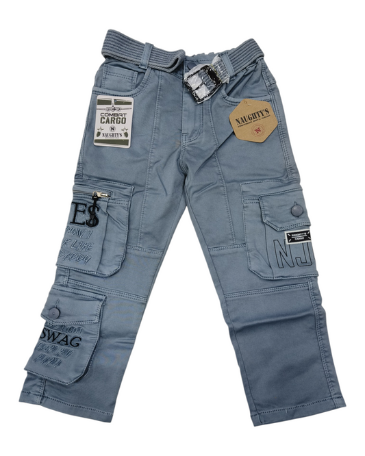 Sky Blue Straight Fit Denim Cargo Pants