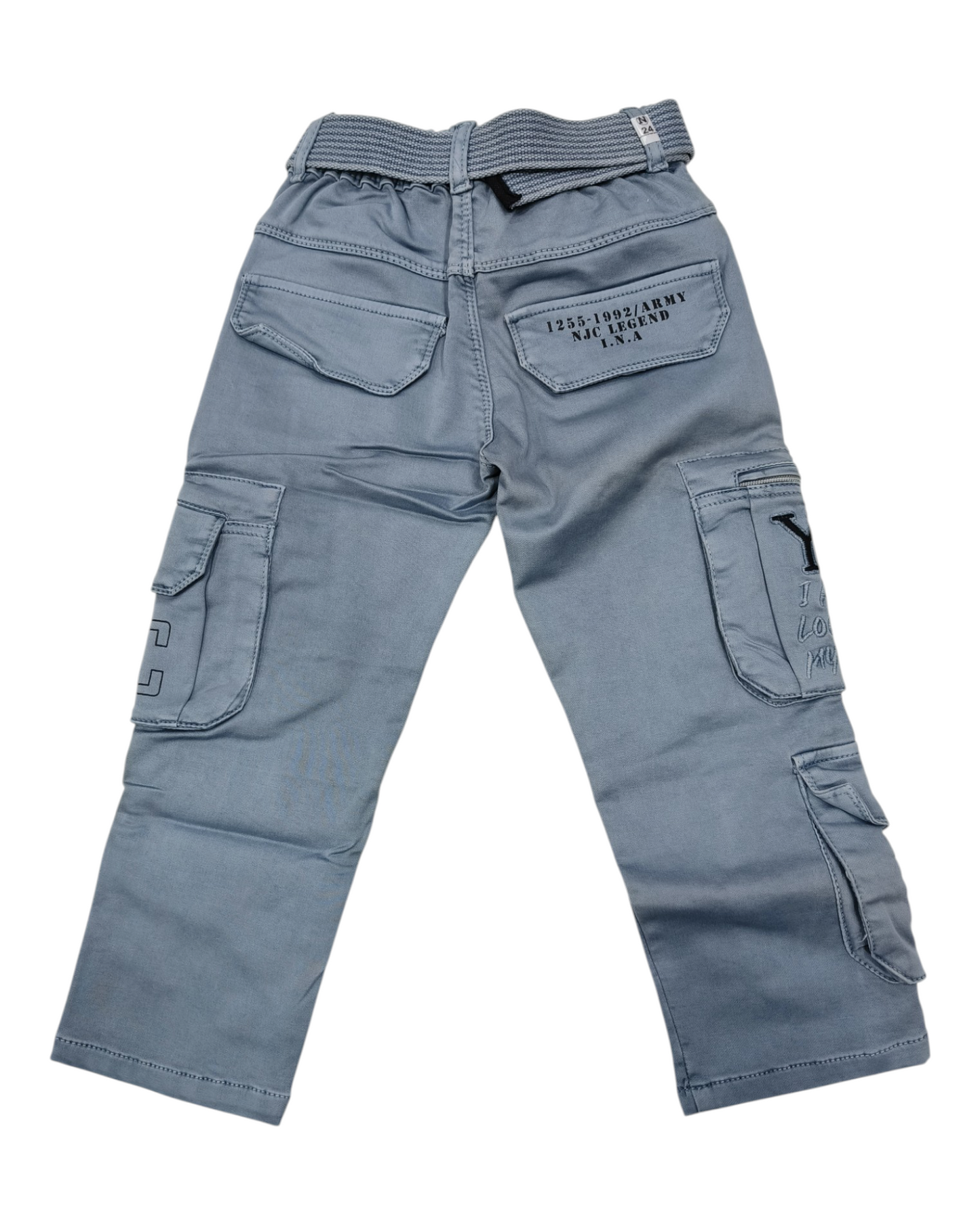 Sky Blue Straight Fit Denim Cargo Pants
