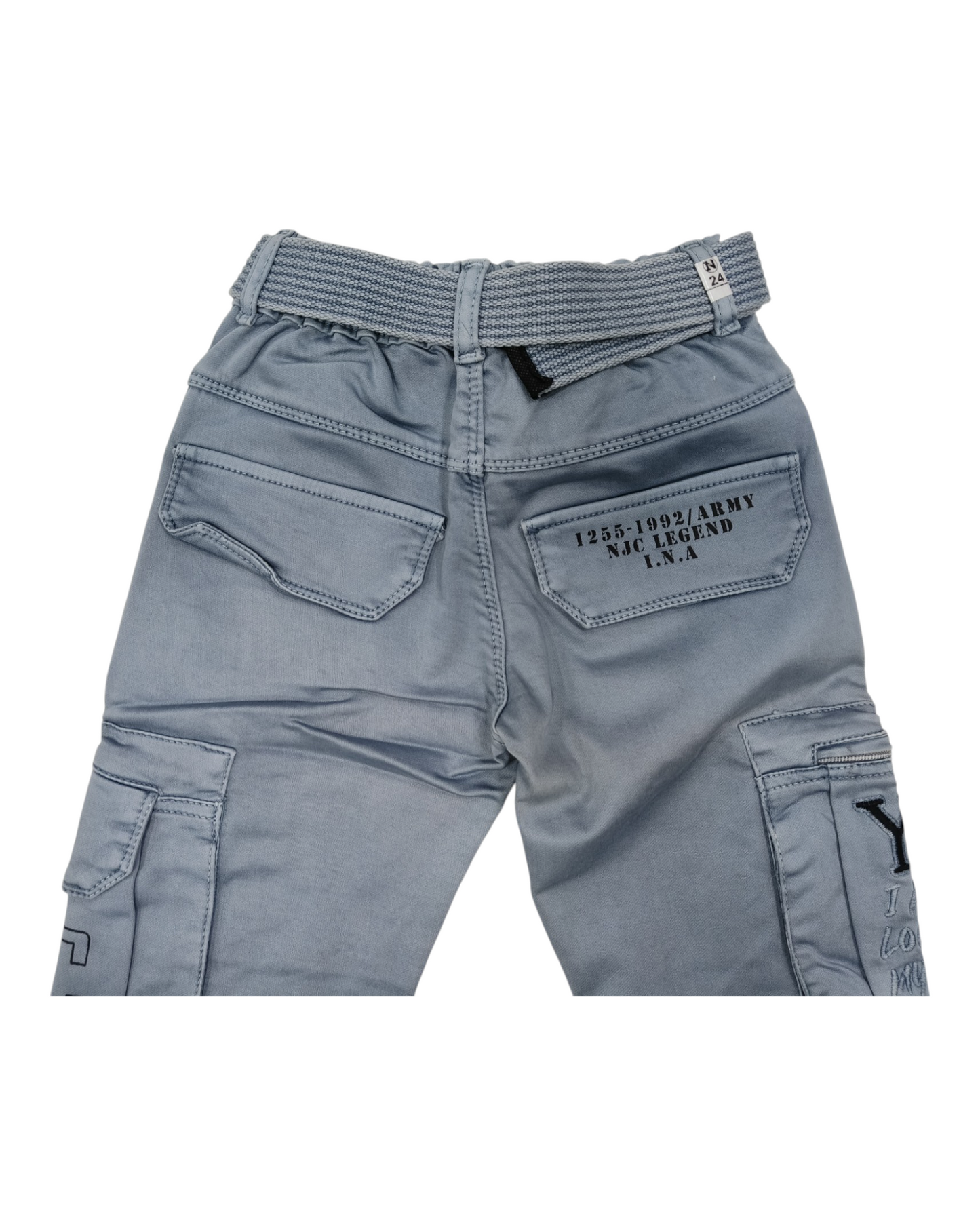 Sky Blue Straight Fit Denim Cargo Pants