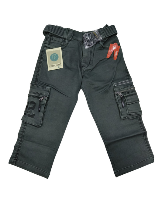 Dark Green Denim Cargo Pants