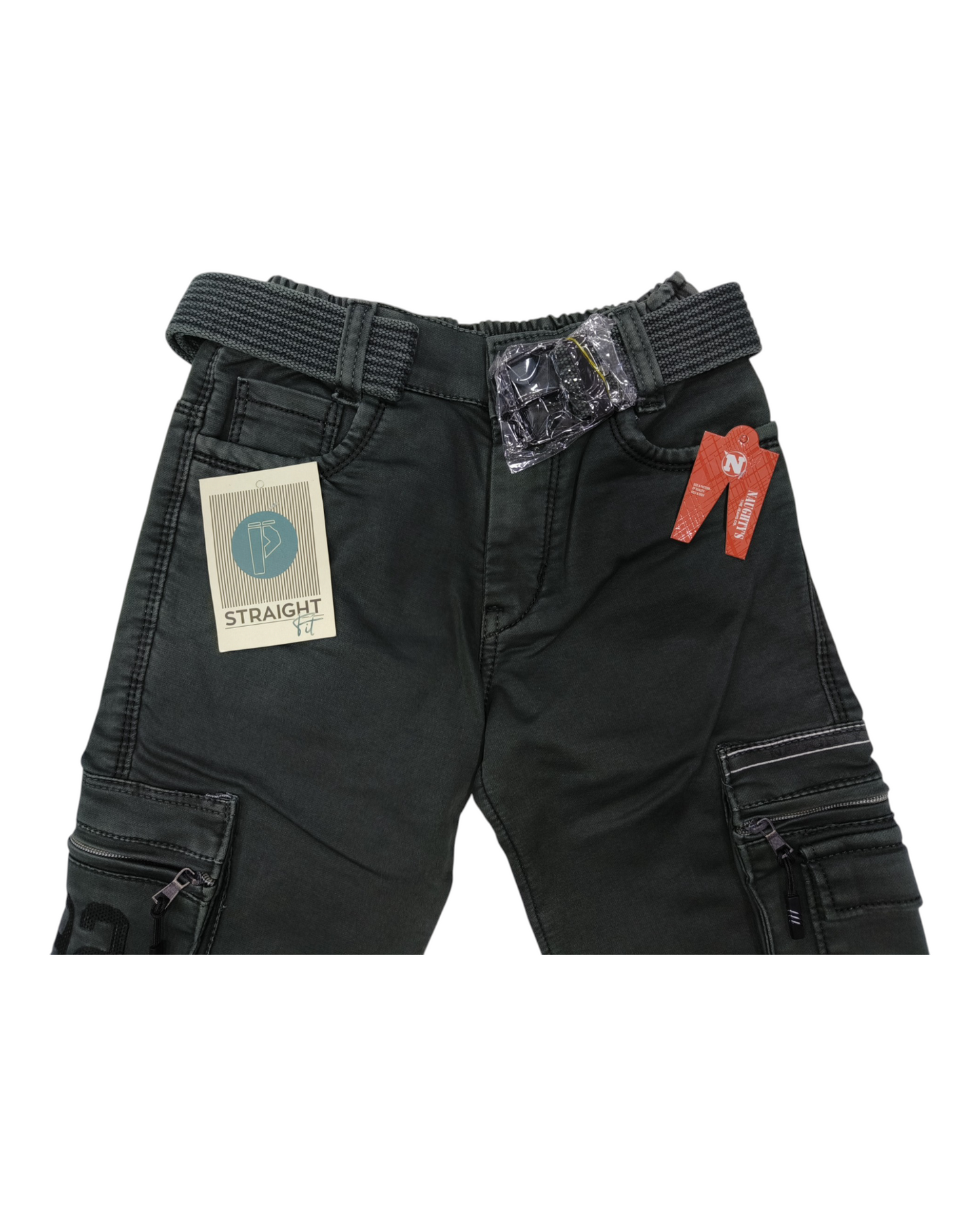 Dark Green Denim Cargo Pants