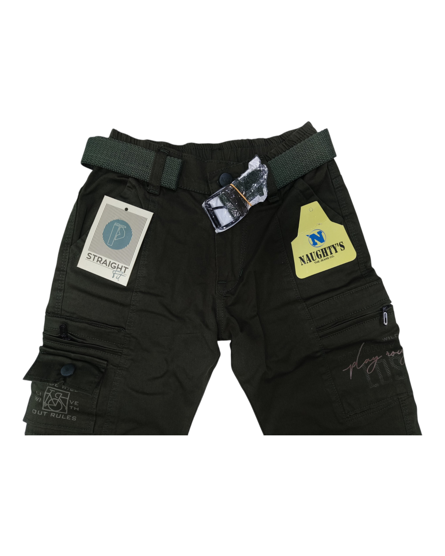 Green Straight Fit Cotton Cargo Pants