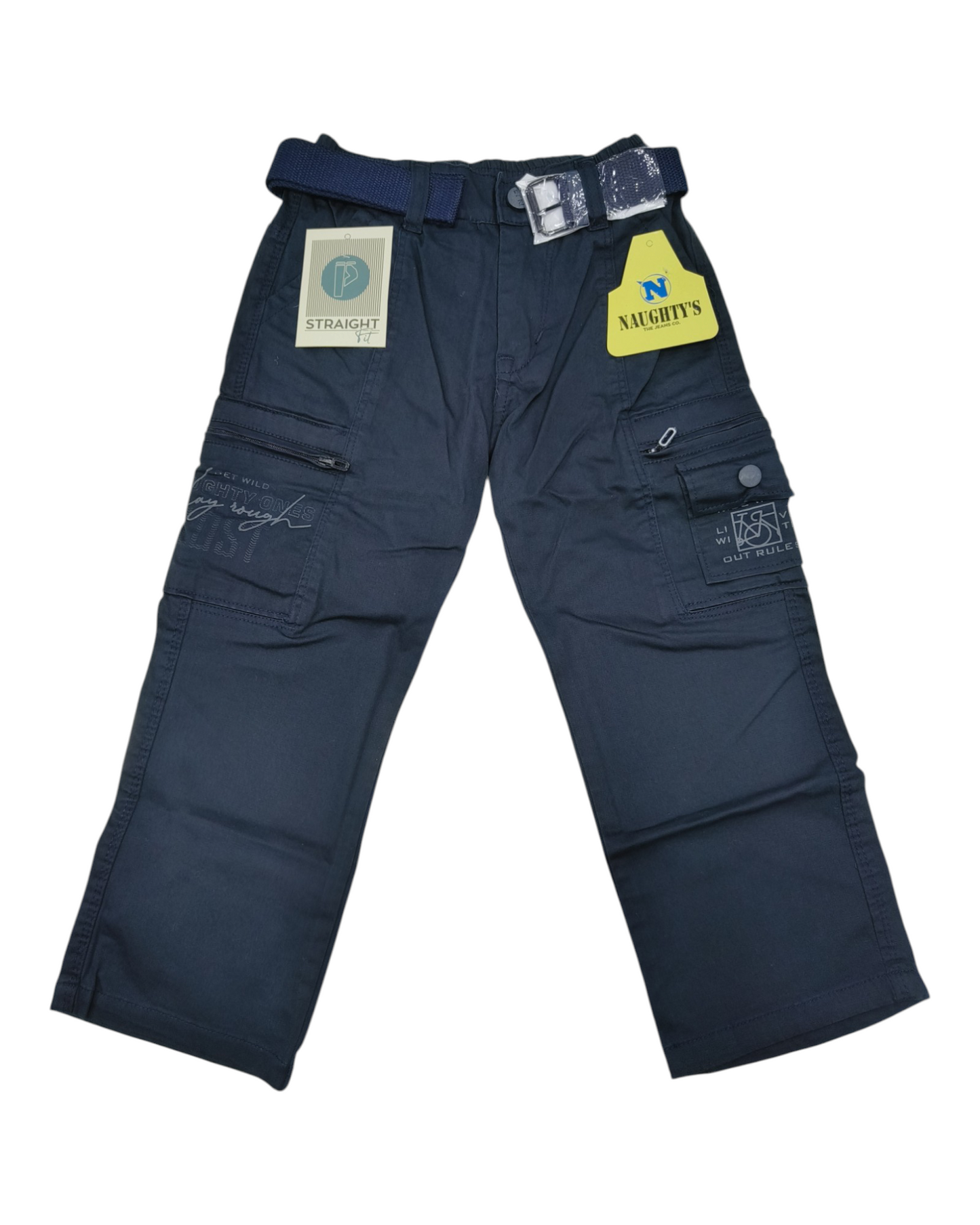 Blue Straight Fit Cotton Cargo Pants