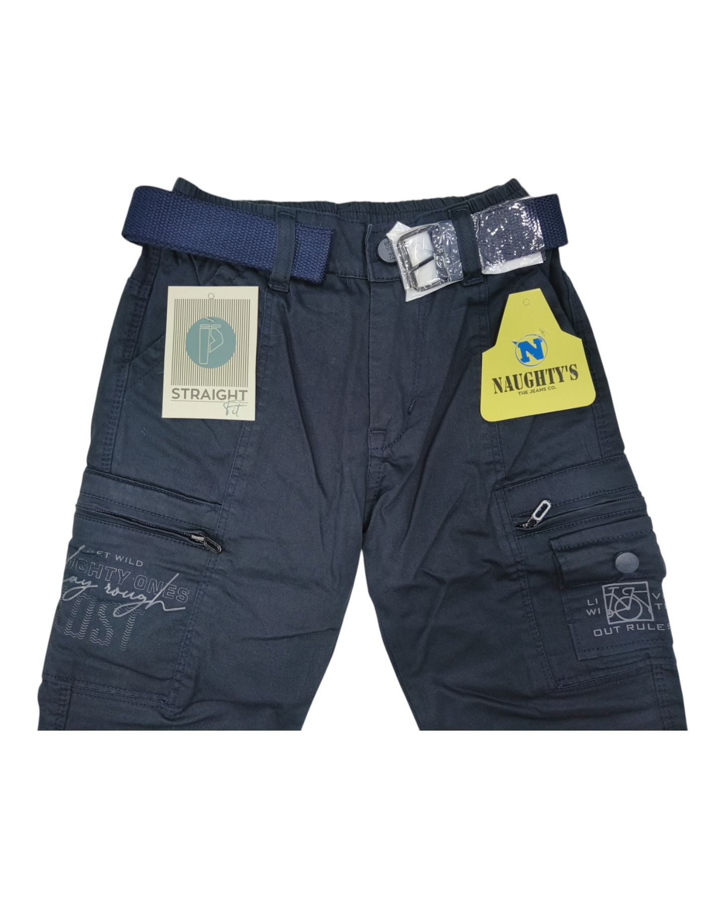 Blue Straight Fit Cotton Cargo Pants