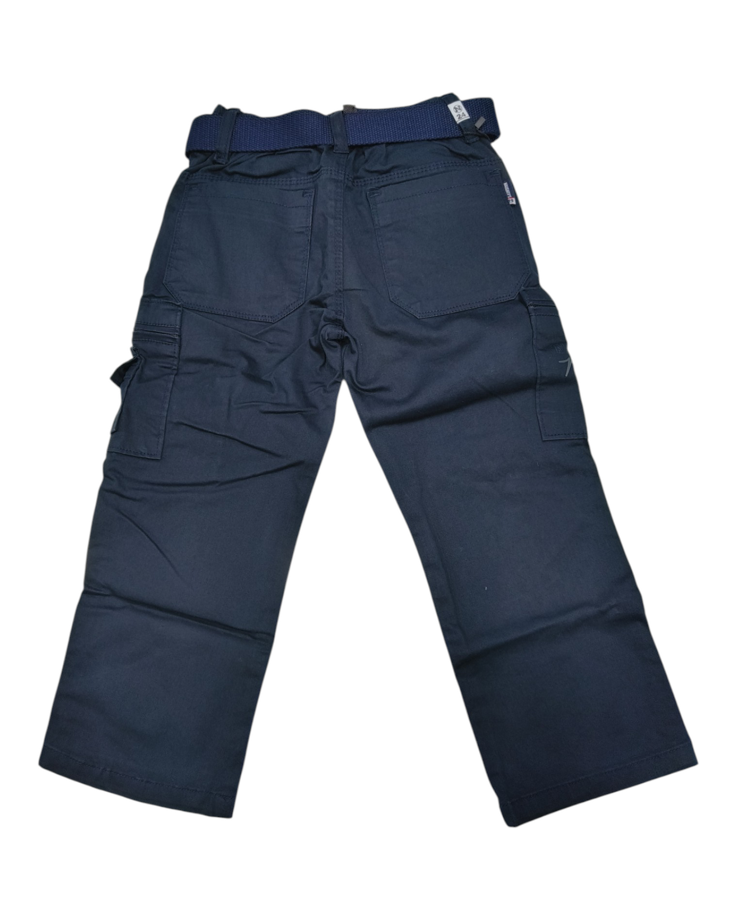 Blue Straight Fit Cotton Cargo Pants
