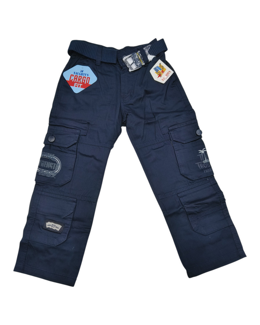 Blue Straight Fit Cotton Cargo Pants