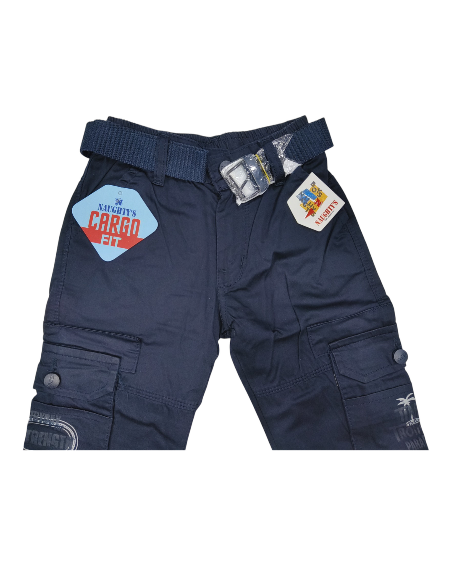 Blue Straight Fit Cotton Cargo Pants