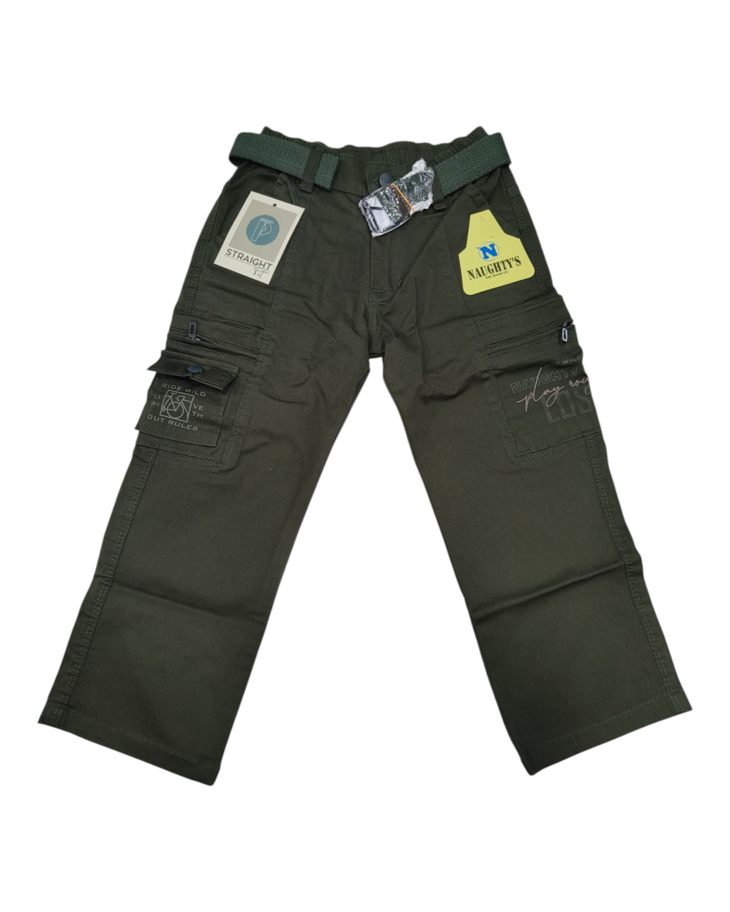 Green Straight Fit Cotton Cargo Pants