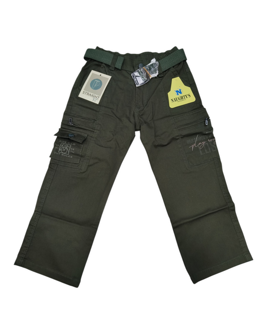 Green Straight Fit Cotton Cargo Pants