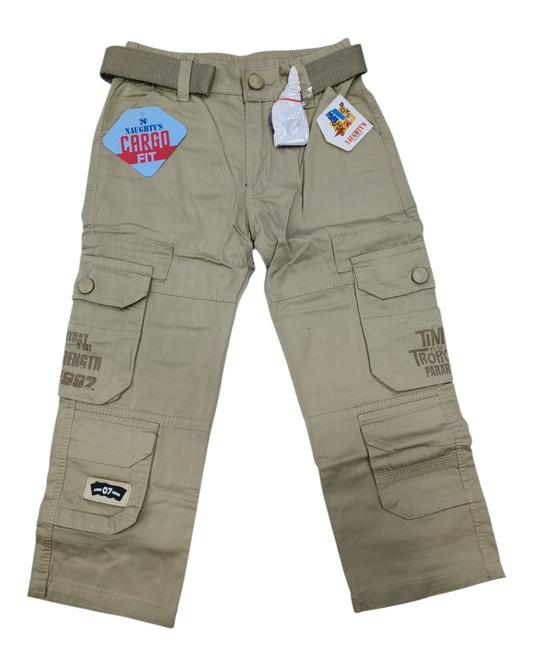 Beige Straight Fit Cotton Cargo Pants