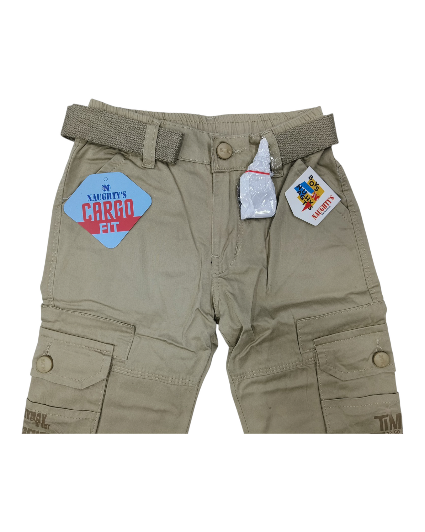 Beige Straight Fit Cotton Cargo Pants