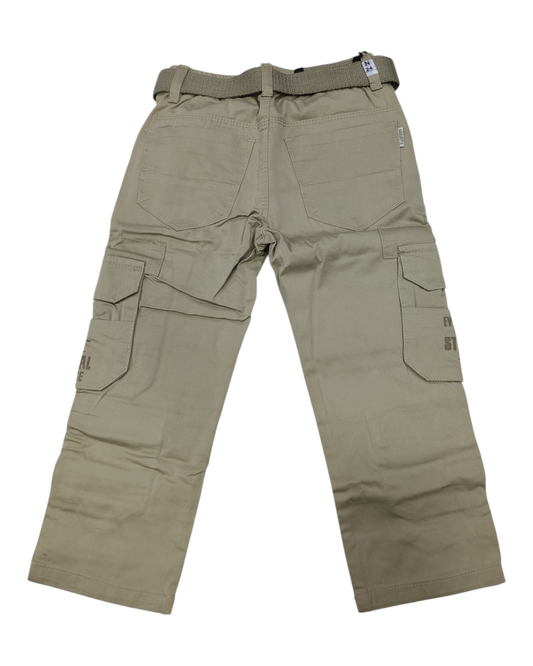 Beige Straight Fit Cotton Cargo Pants