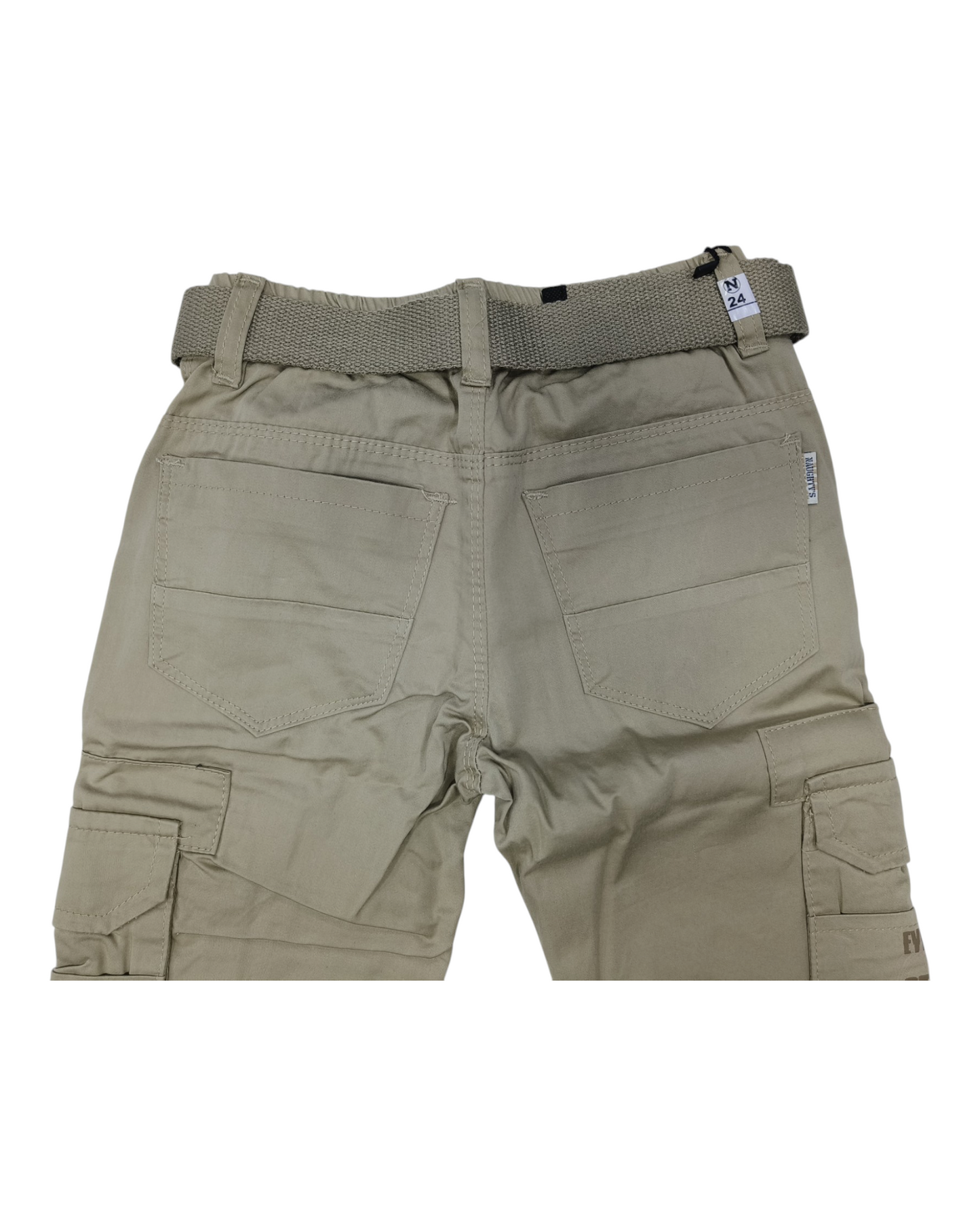 Beige Straight Fit Cotton Cargo Pants