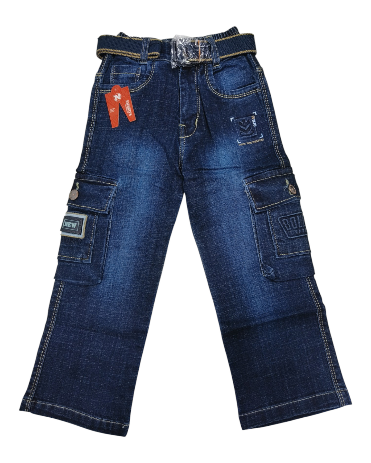Dark Blue Straight Fit Cargo Denim Pants