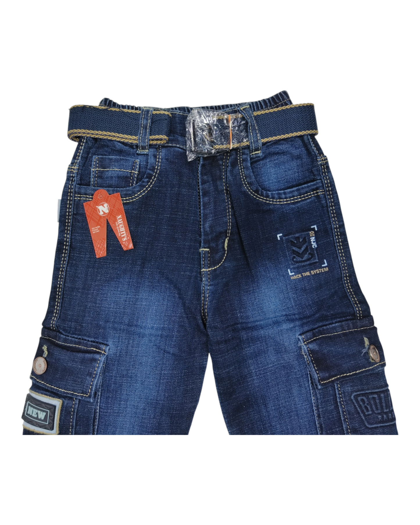 Dark Blue Straight Fit Cargo Denim Pants