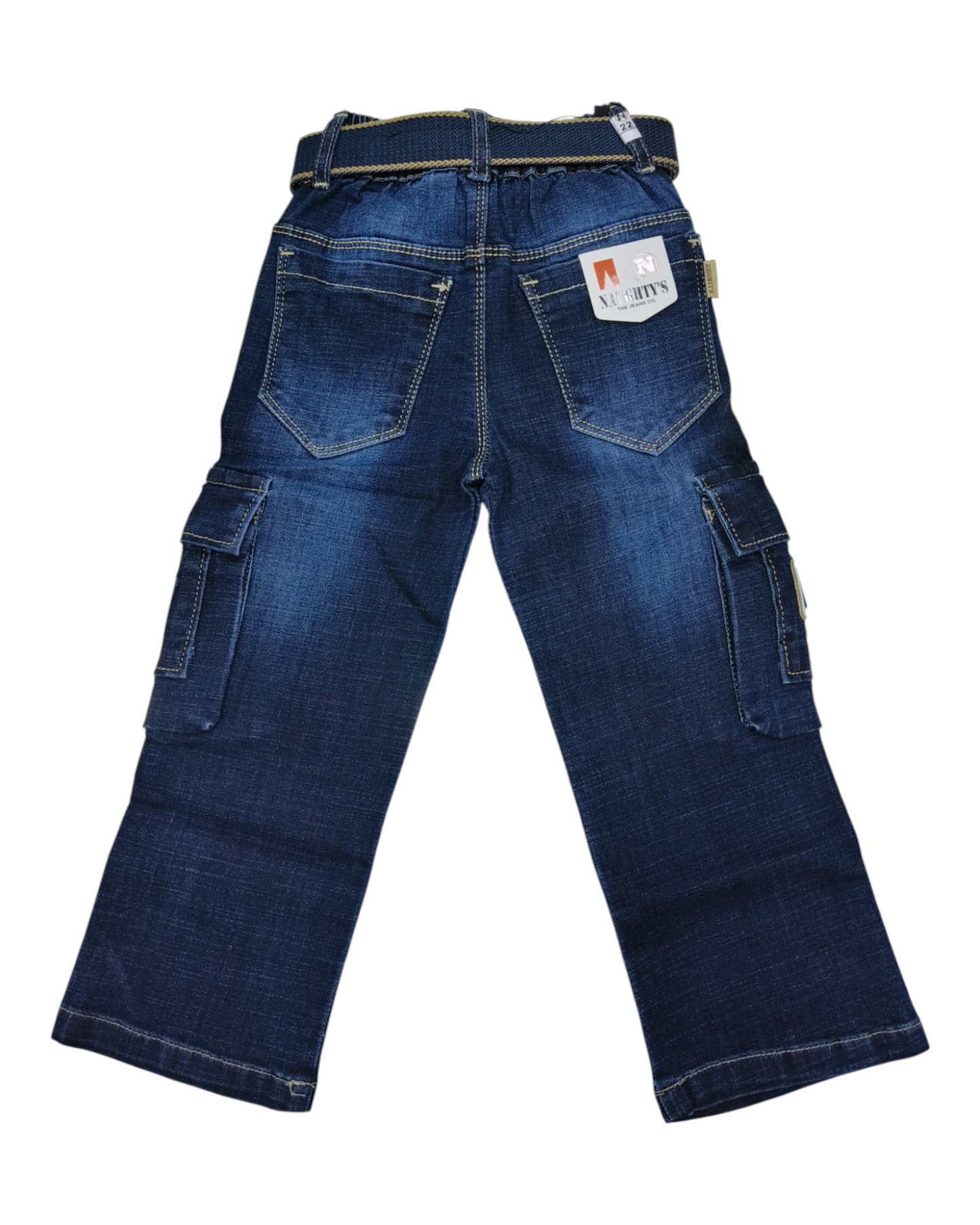 Dark Blue Straight Fit Cargo Denim Pants
