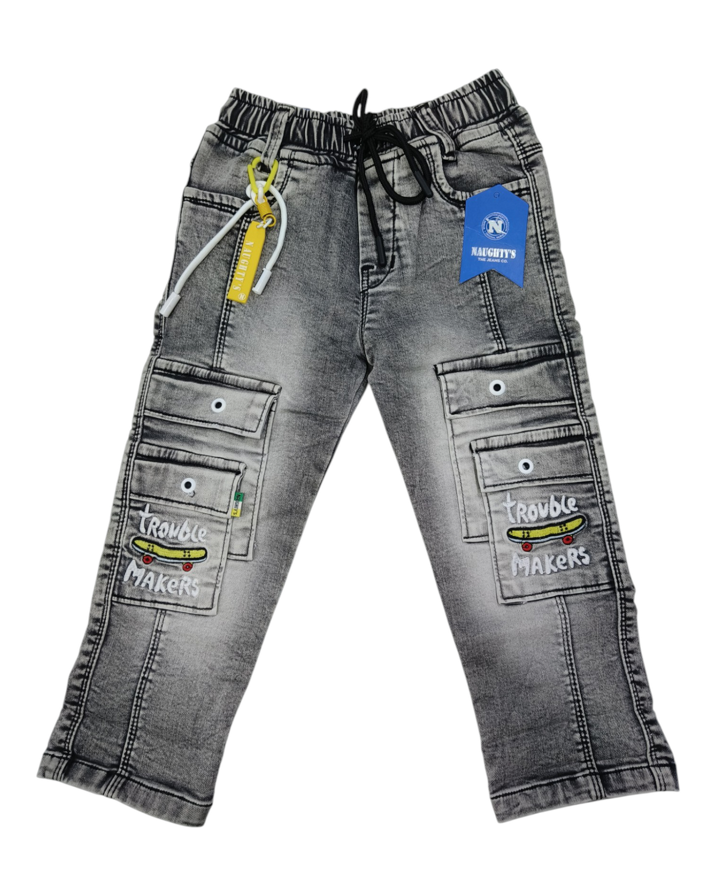 Grey 8 Pockets Denim Cargo Pants