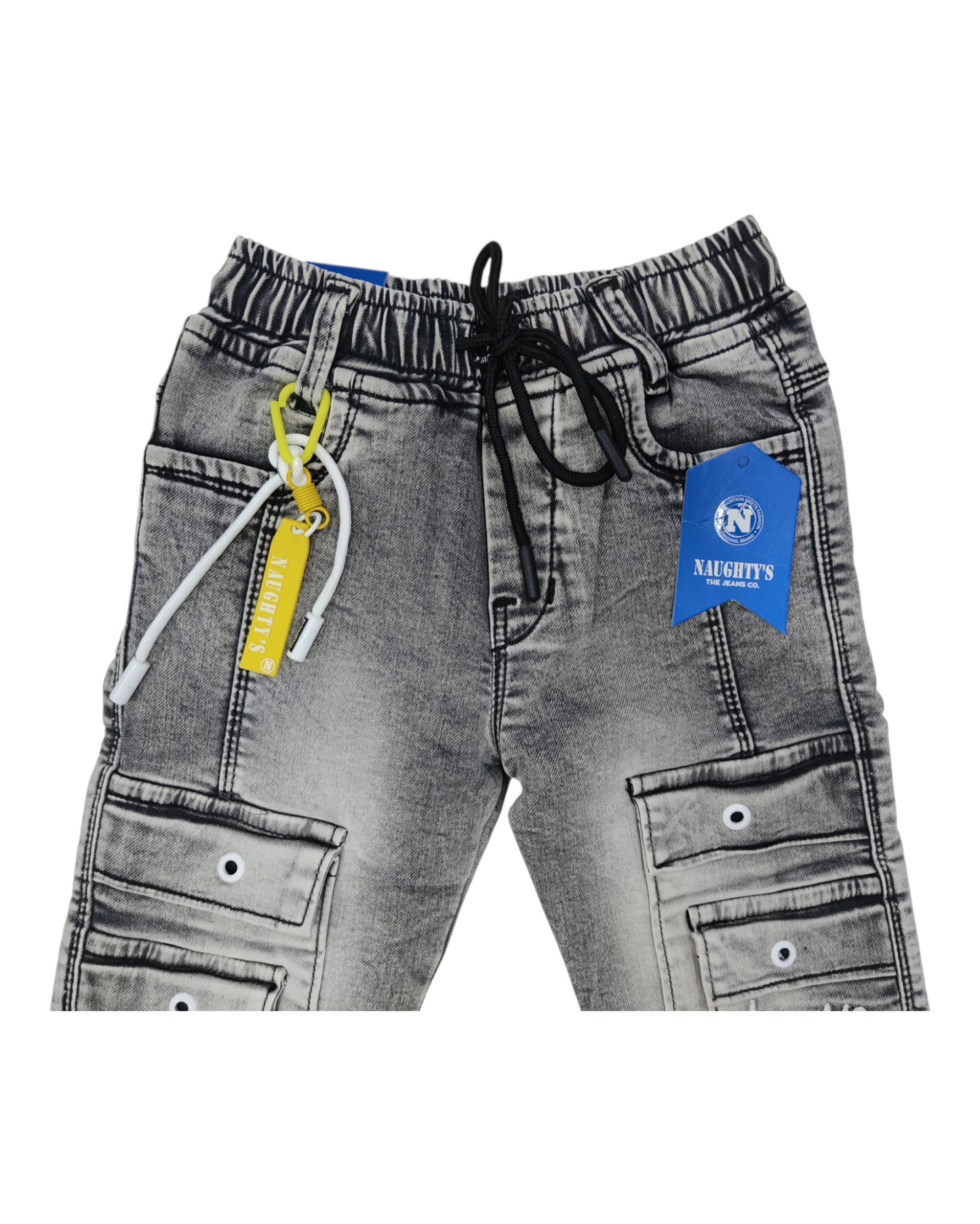 Grey 8 Pockets Denim Cargo Pants
