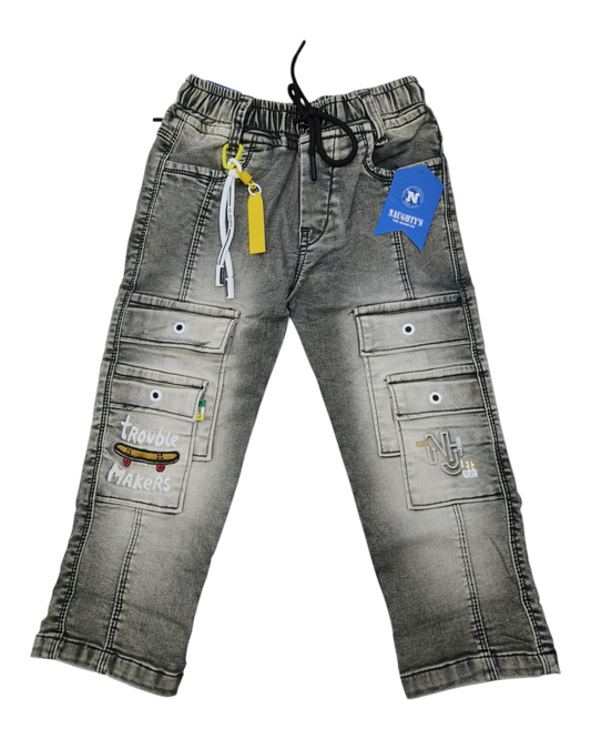 Green 8 Pockets Denim Cargo Pants