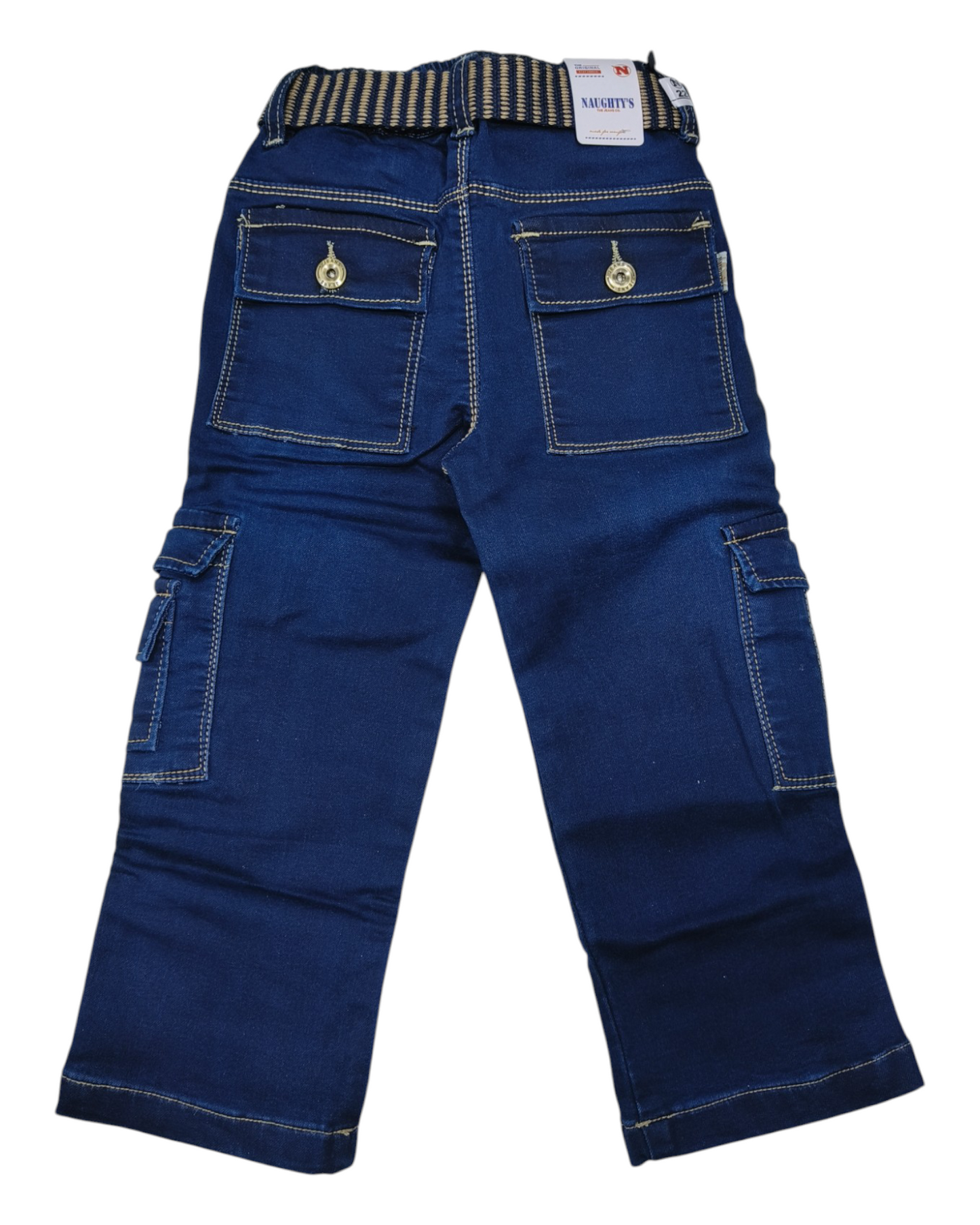 Blue Straight Fit Denim Cargo Pants