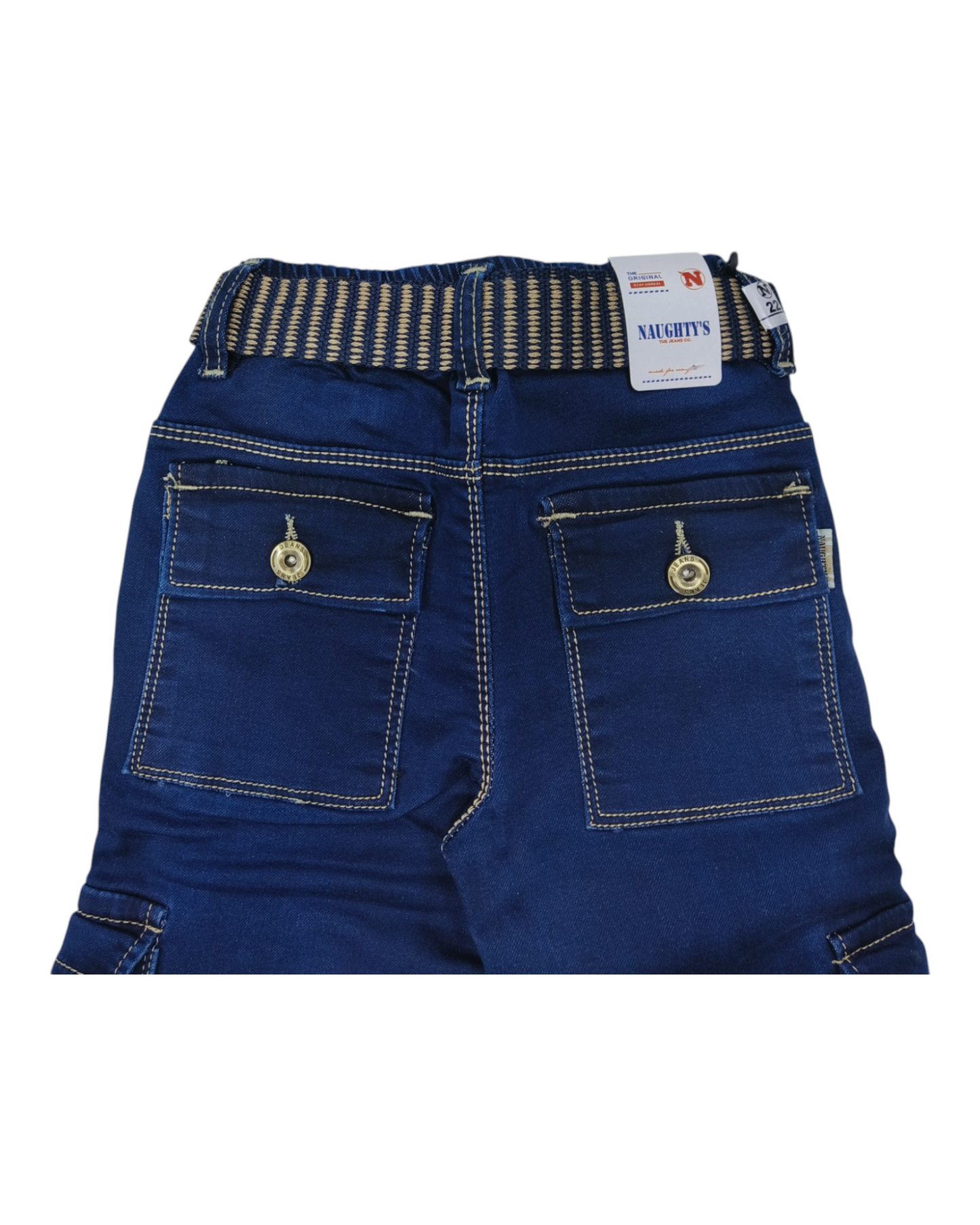 Blue Straight Fit Denim Cargo Pants