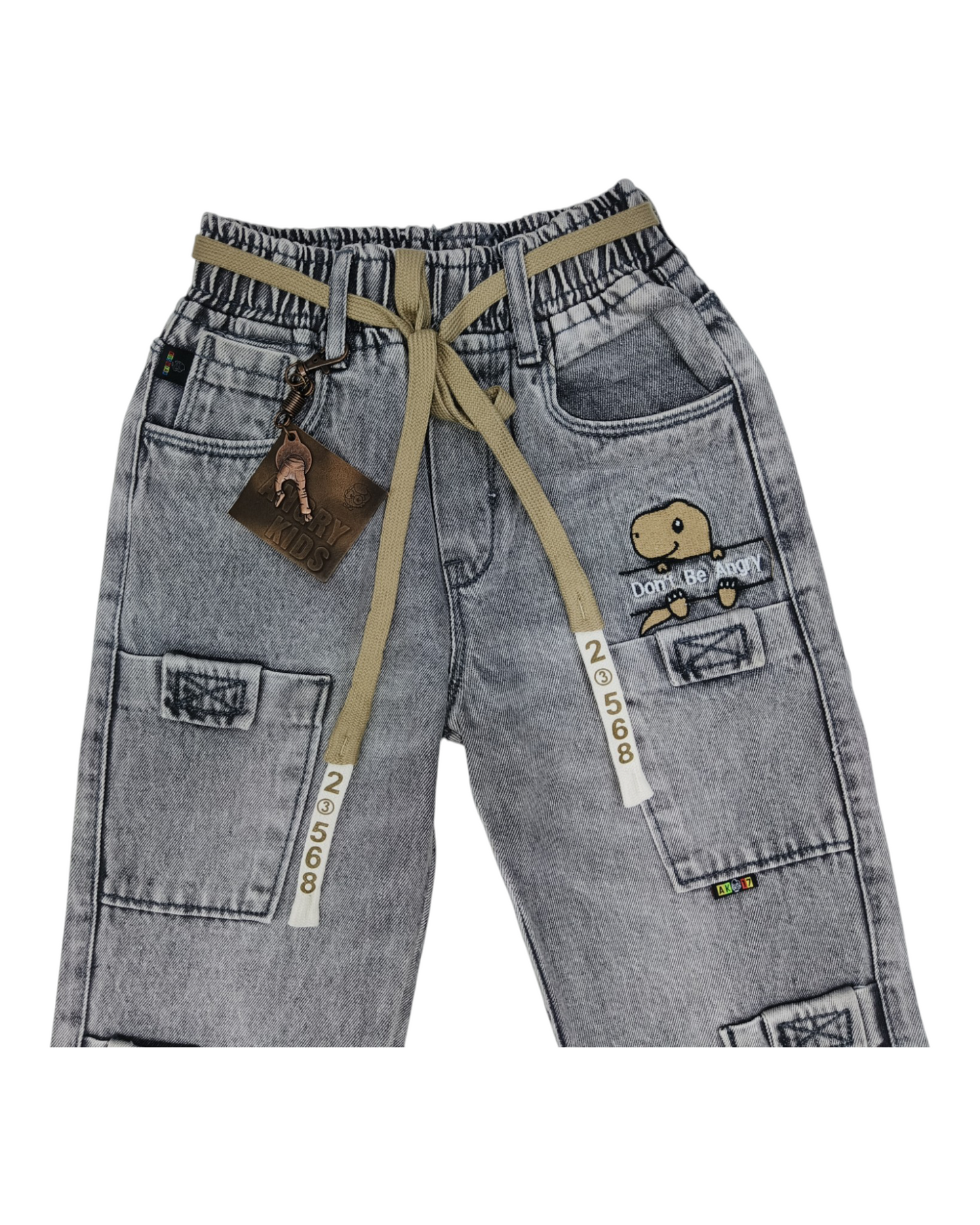 Gray Cargo Jeans for Kids | Straight Fit