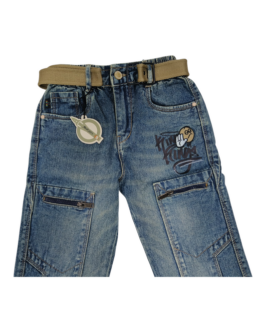 Dusty Blue Kids Cargo Jeans | Streetwear Style